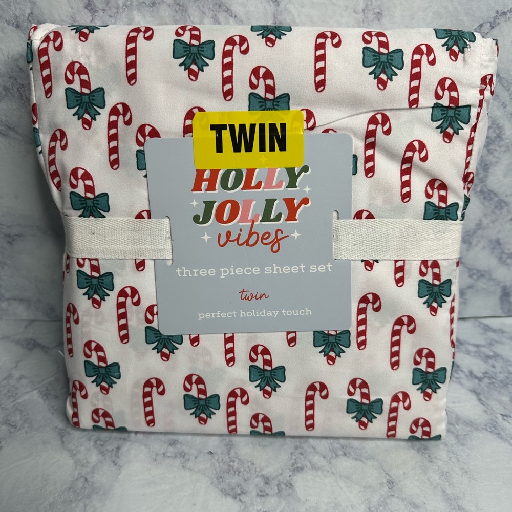 Holly Jolly Christmas Candy Cane Twin Sheet Set